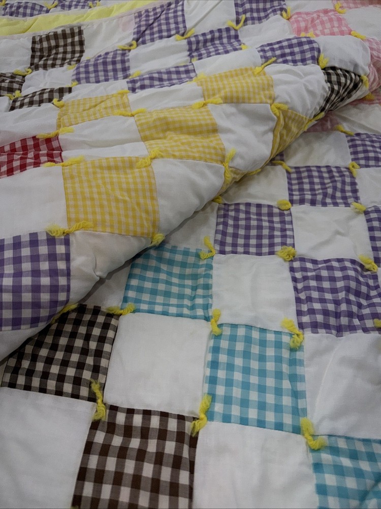 Patchwork Quilt Blanket Homemade 75” X 76" Square Scrap Block READ