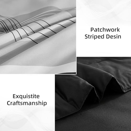 Comforter Set Size,8 Pieces Boho Bed in a Bag Patchwork Striped Queen Black