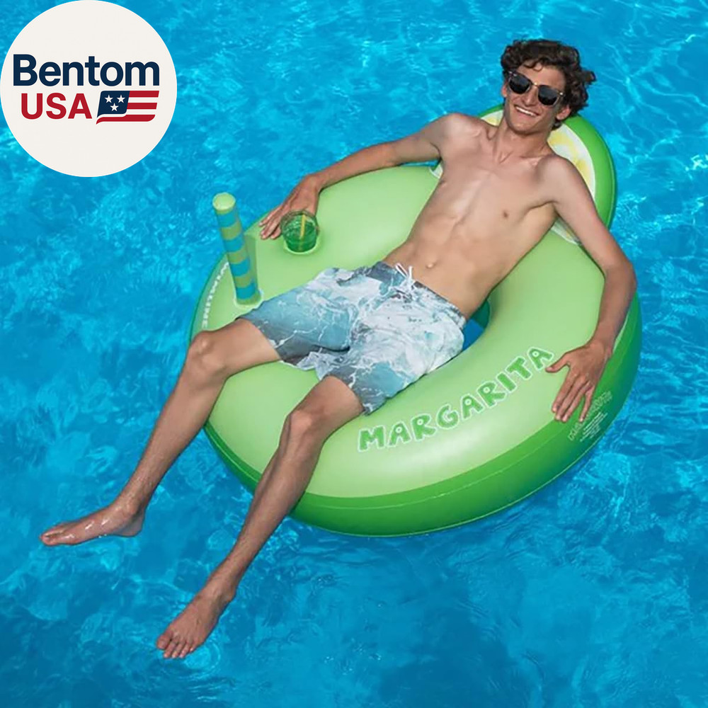 Margarita Pool Ring with Cupholder & Backrest – Inflatable Lounge Float with Fun