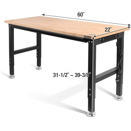 Workpro 60" Workbench Adjustable Height Work Table 2000LBS Load Rubber Wood Top