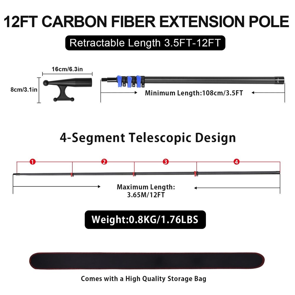 Carbon Fiber Telescoping Boat Hook, Boat Hooks for Docking with Telescoping E...