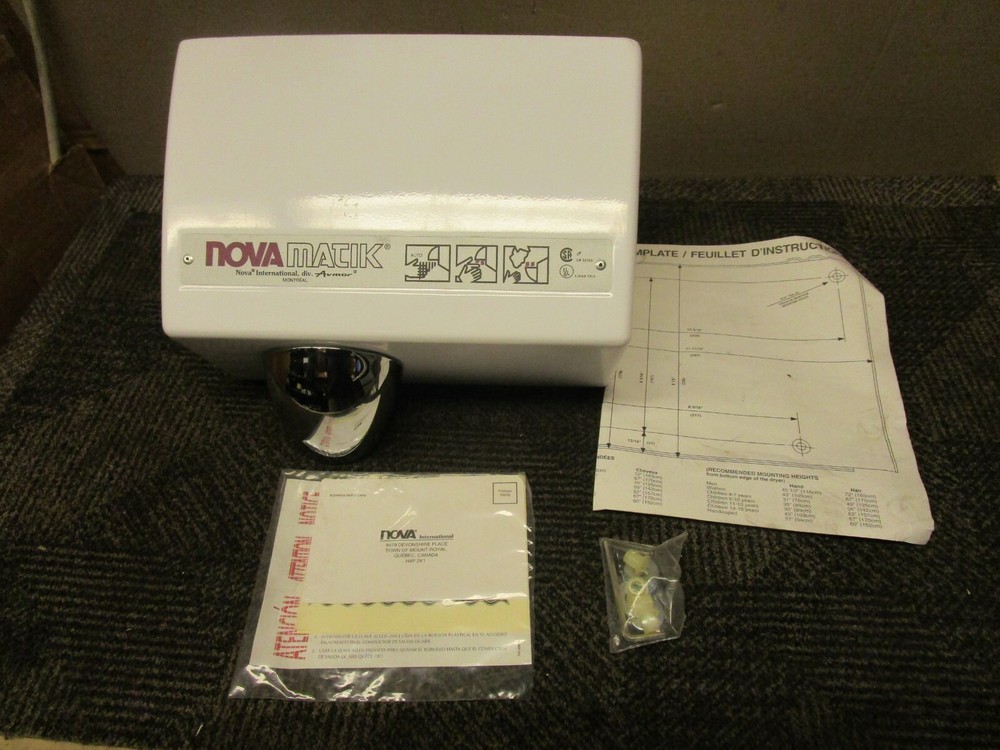 NOVA MATIK MODEL 220 WHITE SURFACE MOUNT AUTOMATIC HAND DRYER 240 VOLT 9 AMP