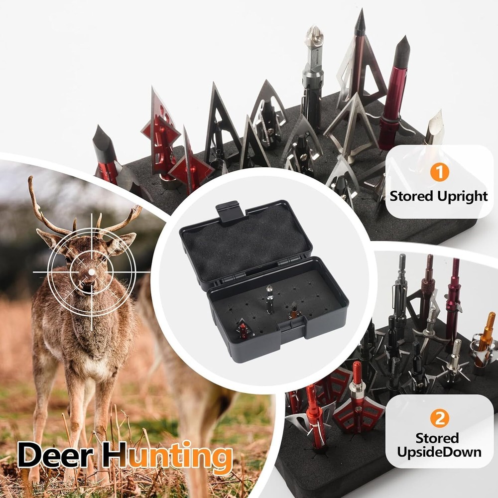 Broadhead Archery Box Storage Case 2 padding protection 18 slots black & small