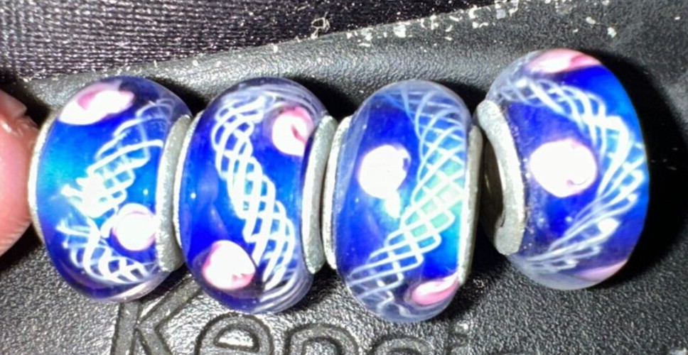 Four matching charms Blue theme with pattern For Charm Bracelets