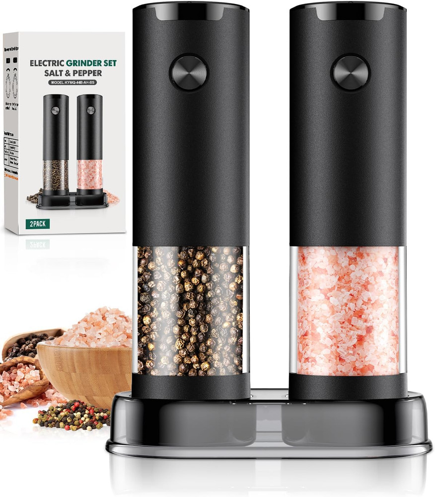 Automatic Electric Salt & Pepper Grinder Set with LED 2 Pack Black