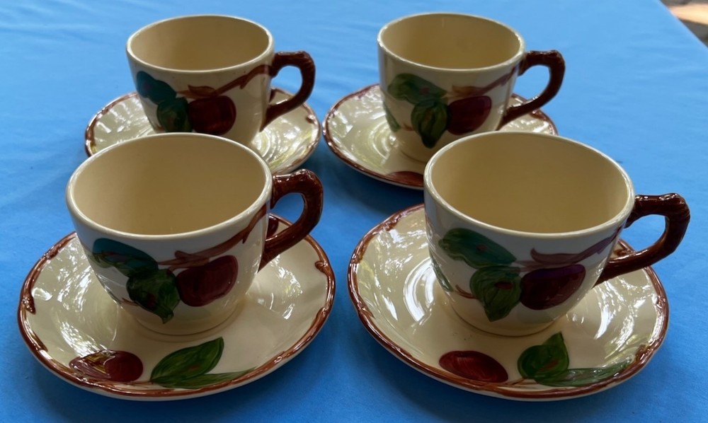 FOUR Franciscan Apple Earthenware Interpace Cup and Saucer Sets USA