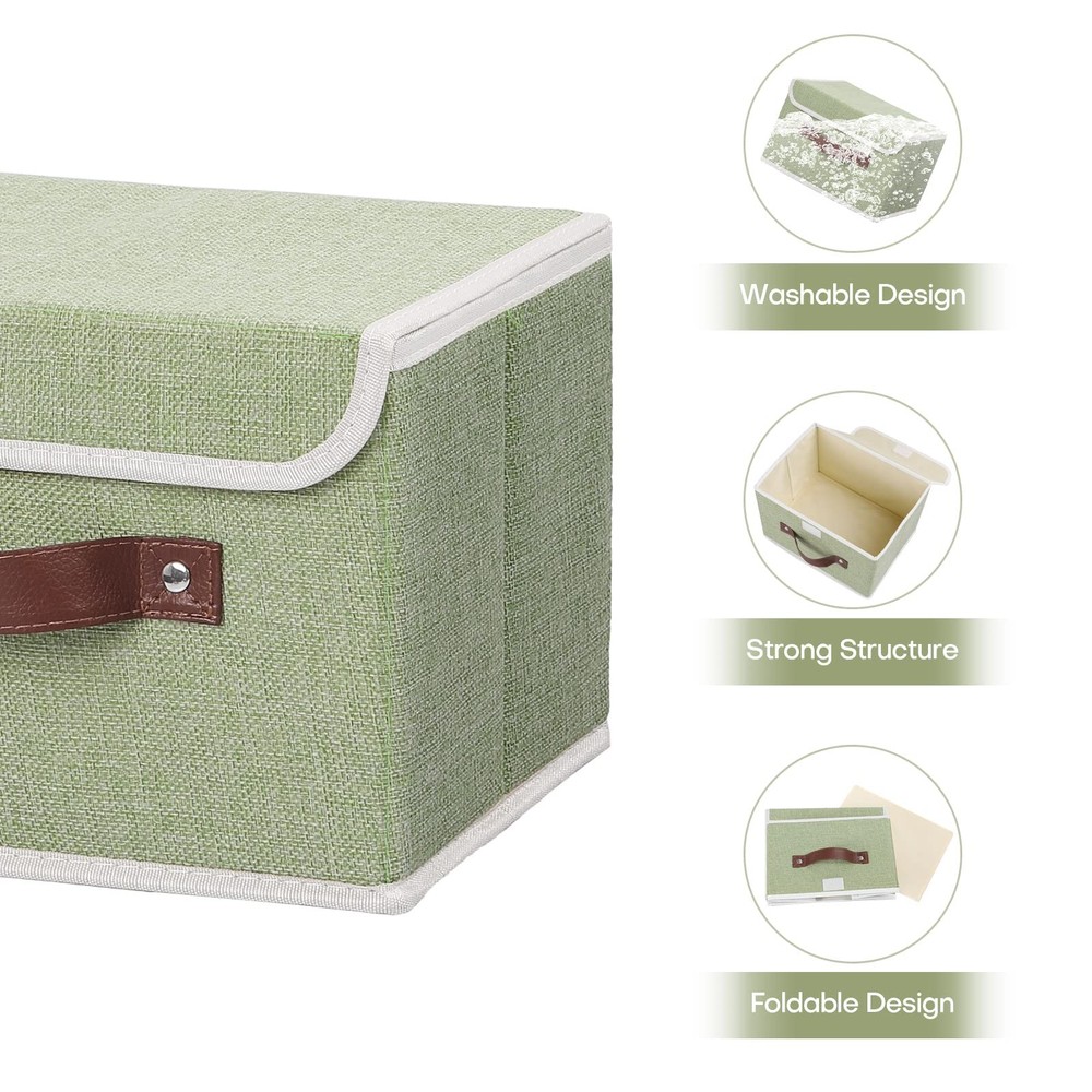 Storage Bin Small Green PU Leather Handles PP Plastic Board Lidded