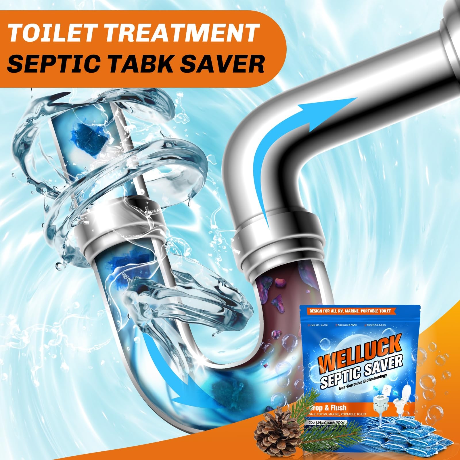 WELLUCK 50 Packs RV Toilet Treatment Drop Ins, Holding Tank Deodorizer for RV