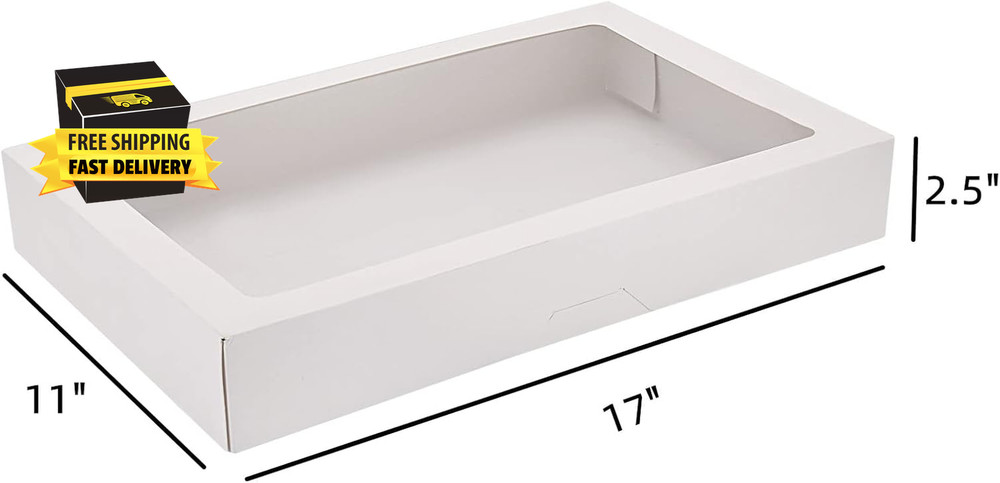 30-Pack 17" X 11" X 2.5" Cookie Boxes with Window, Large Bakery Boxes, Auto-Popu