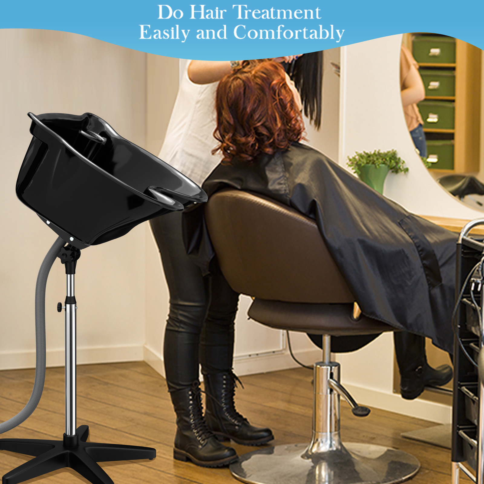 Height Adjustable Portable Salon Hair Shampoo Basin Treatment Bowl Black