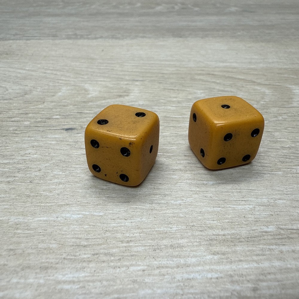 Vintage Pair 5/8” Butterscotch Bakelite Dice (2 Dice)
