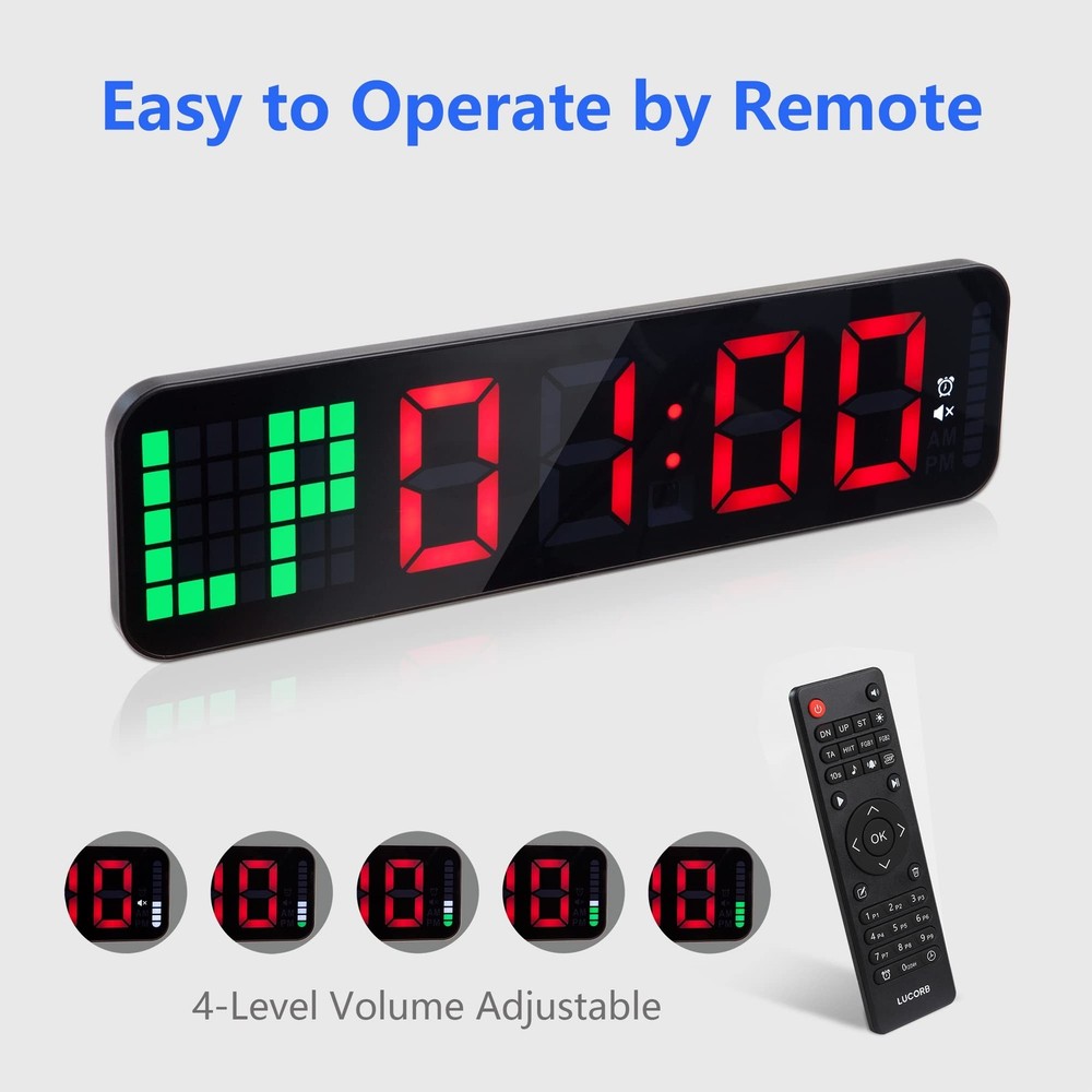 Gym Timer - Large Digital Gym Clock Wall with Interval Time Progress Bar, Cou...