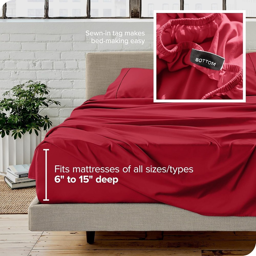 Deep Pocket Queen Bed Sheets - 1800 Thread Count Microfiber - Luxurious Red