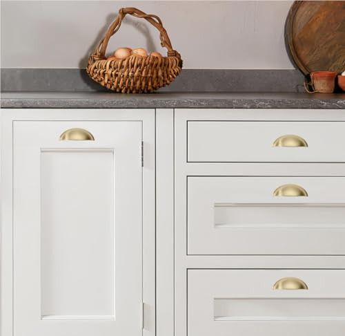 5 Pack 3" Gold Drawer Pulls Brushed Brass Cabinet Cup Pulls Kitchen Hardware