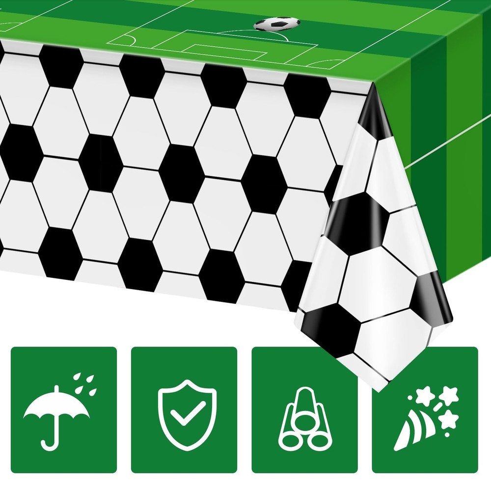 2 Pcs Soccer Table Cloth 54 x 108 Inches Disposable Plastic Rectangular Table...