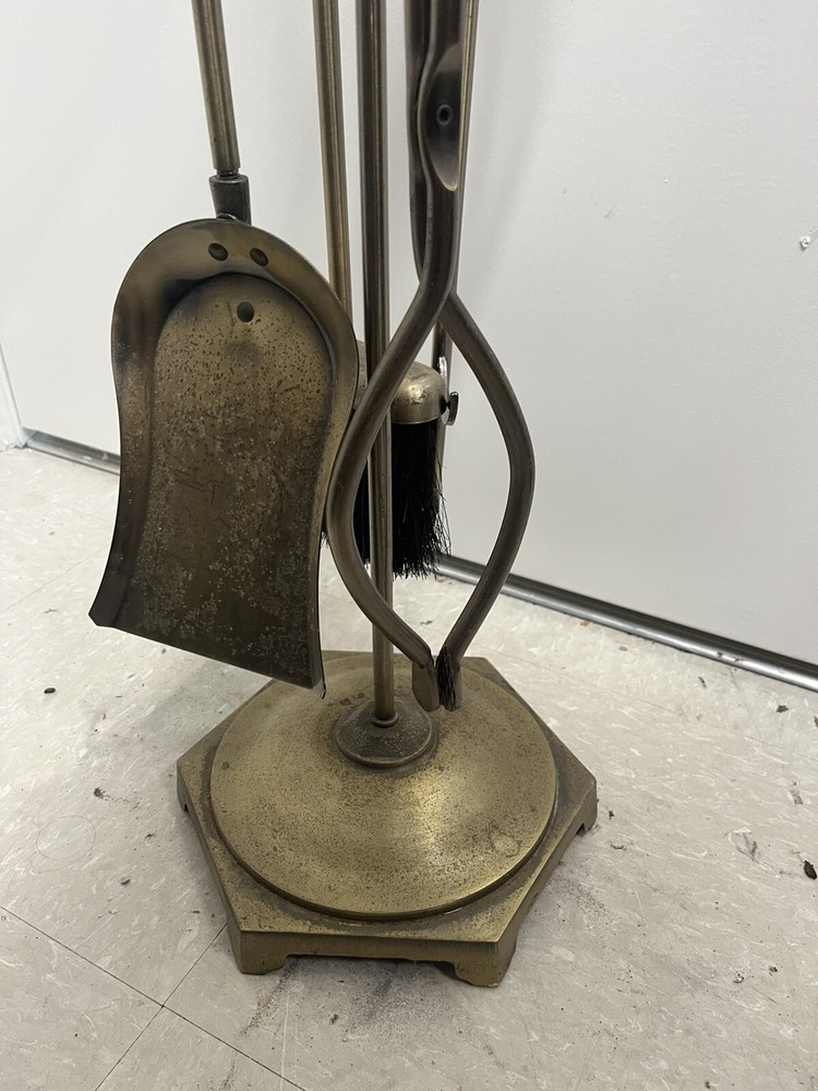 Fireplace Tool Set - Rail on Base Antique Brass
