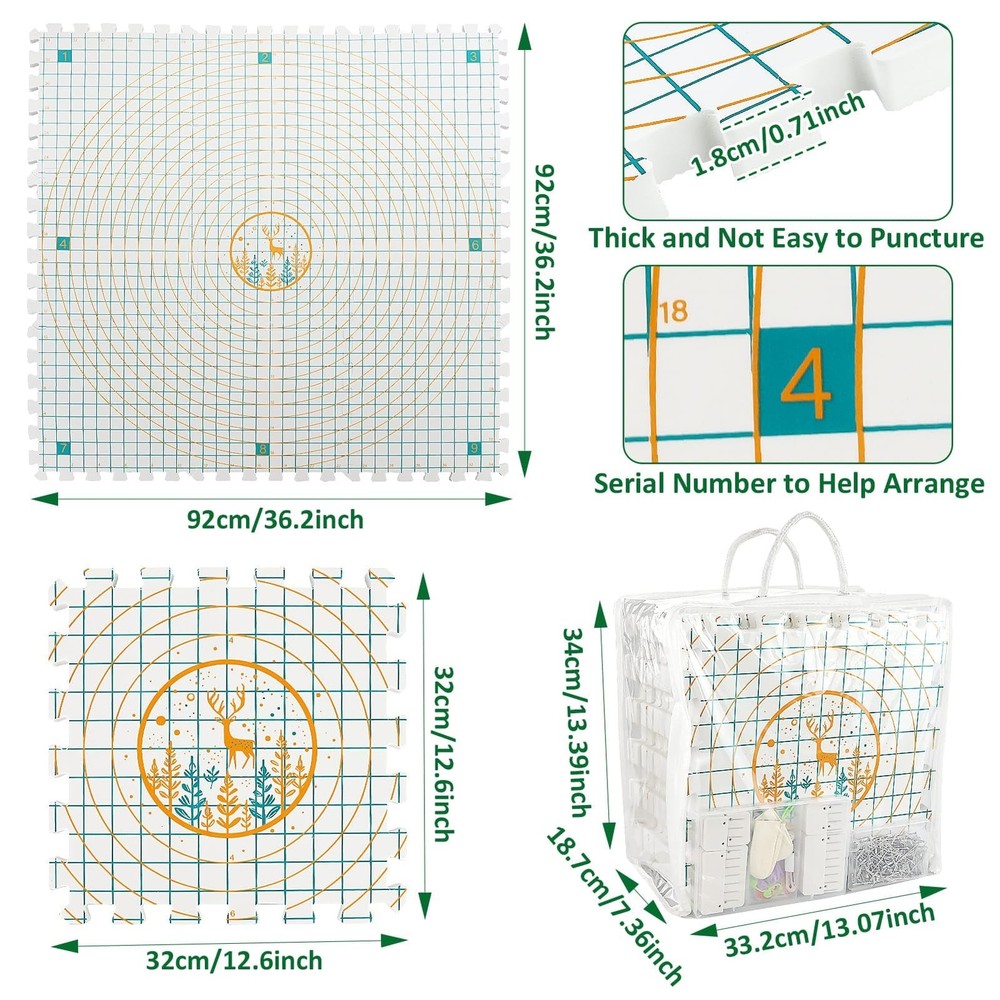 9 Pcs Blocking Mats for Knitting, Extra Thick Blocking Boards with Grids, wit...