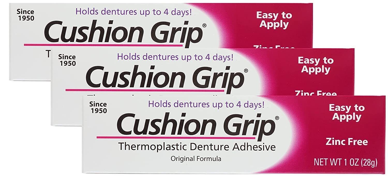 Cushion Grip Soft Pliable Thermoplastic For Refitting Dentures 1 Oz (3-Pack) NEW