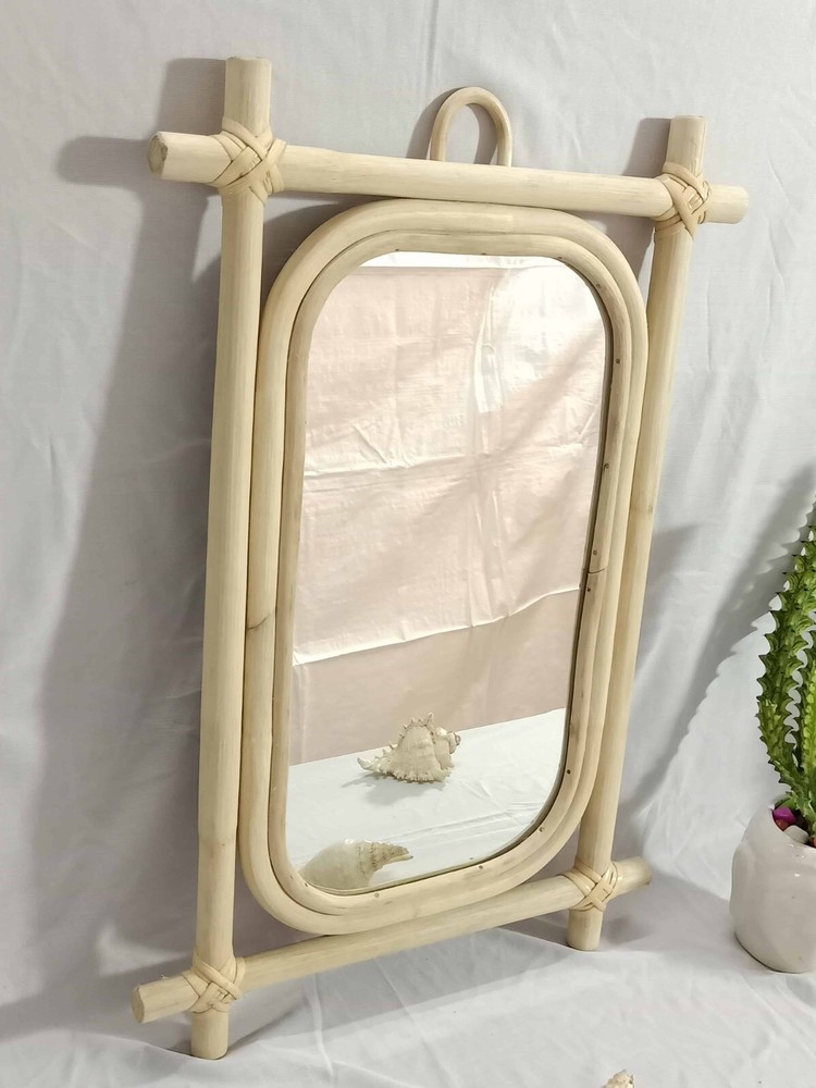 Handmade Rattan Mirror, Rattan Rectangle Mirror, Cane Mirror, Boho Mirror Mirror