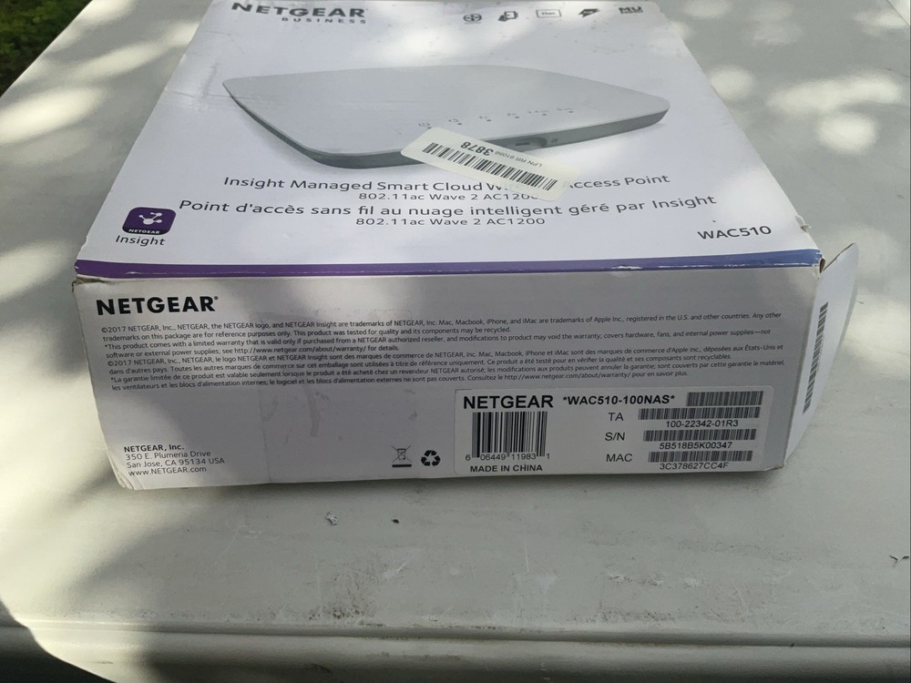 NETGEAR Insight Managed Smart Cloud Wirelesss Access Point WAC510 802.11ac