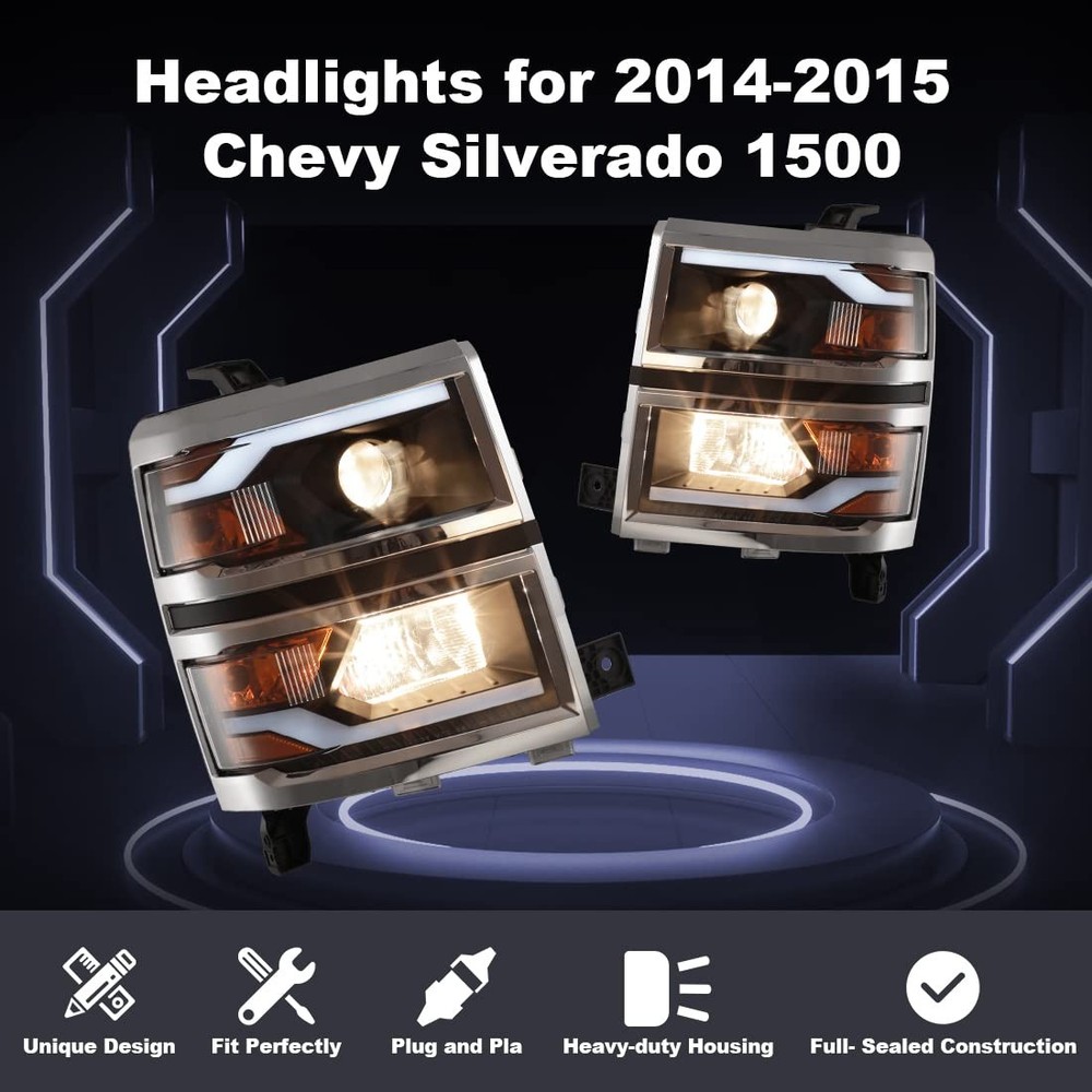 Headlight Assembly for 2014-2015 Chevy Silverado 1500, High Low Beam Projector