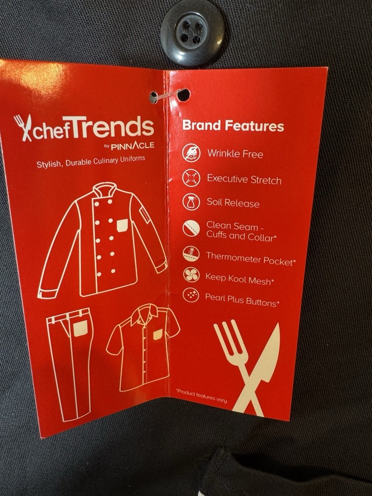 Chef Trends Pinnacle Double Breasted Black Chef Jacket Coat Culinary Uniform XL