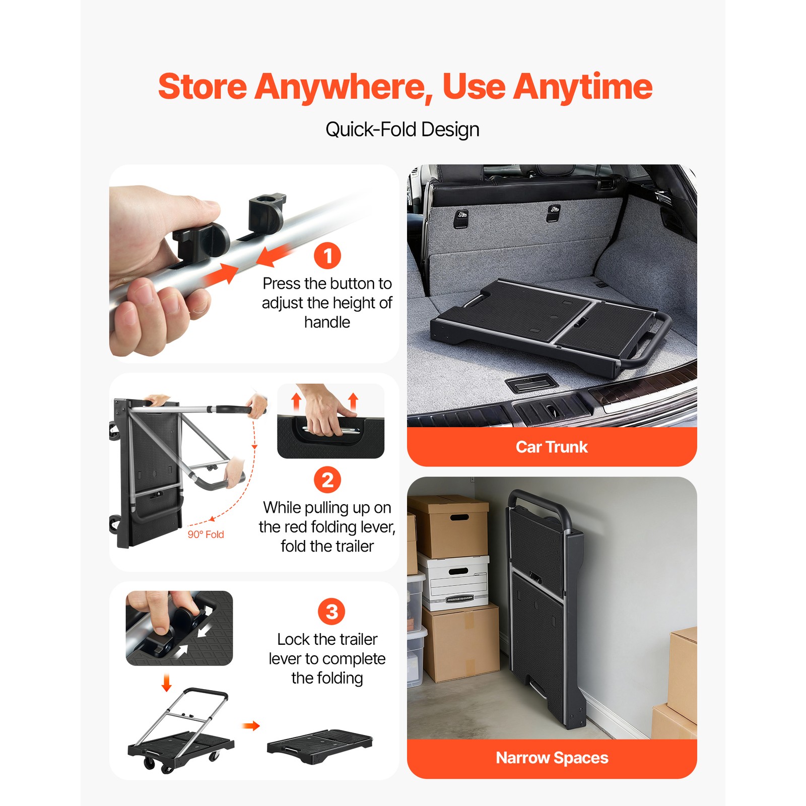 Uimoso Foldable Push Cart Dolly 330 lbs Capacity Folding Hand Truck with Wheels