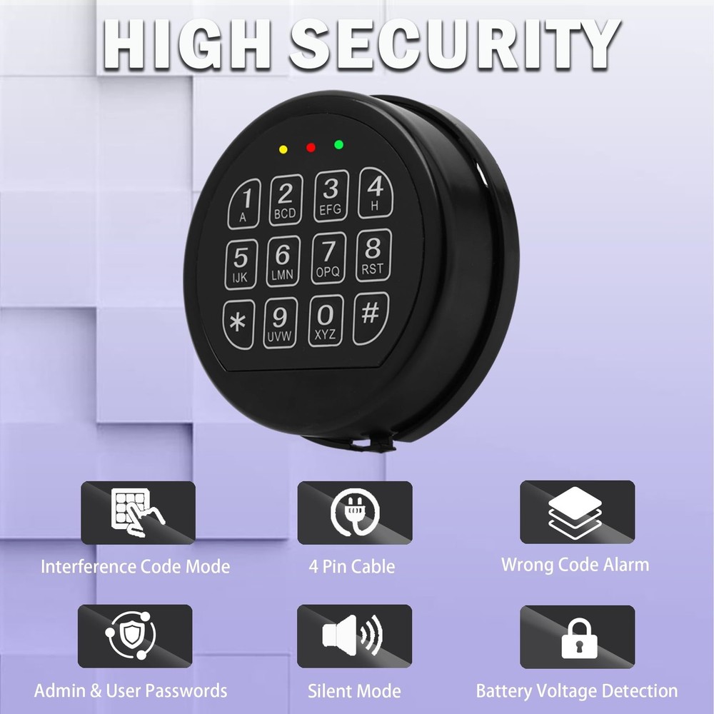 Gun Safe Black Keypad with Solenoid Lock, Electronic Lock for Fireproof Safe ...