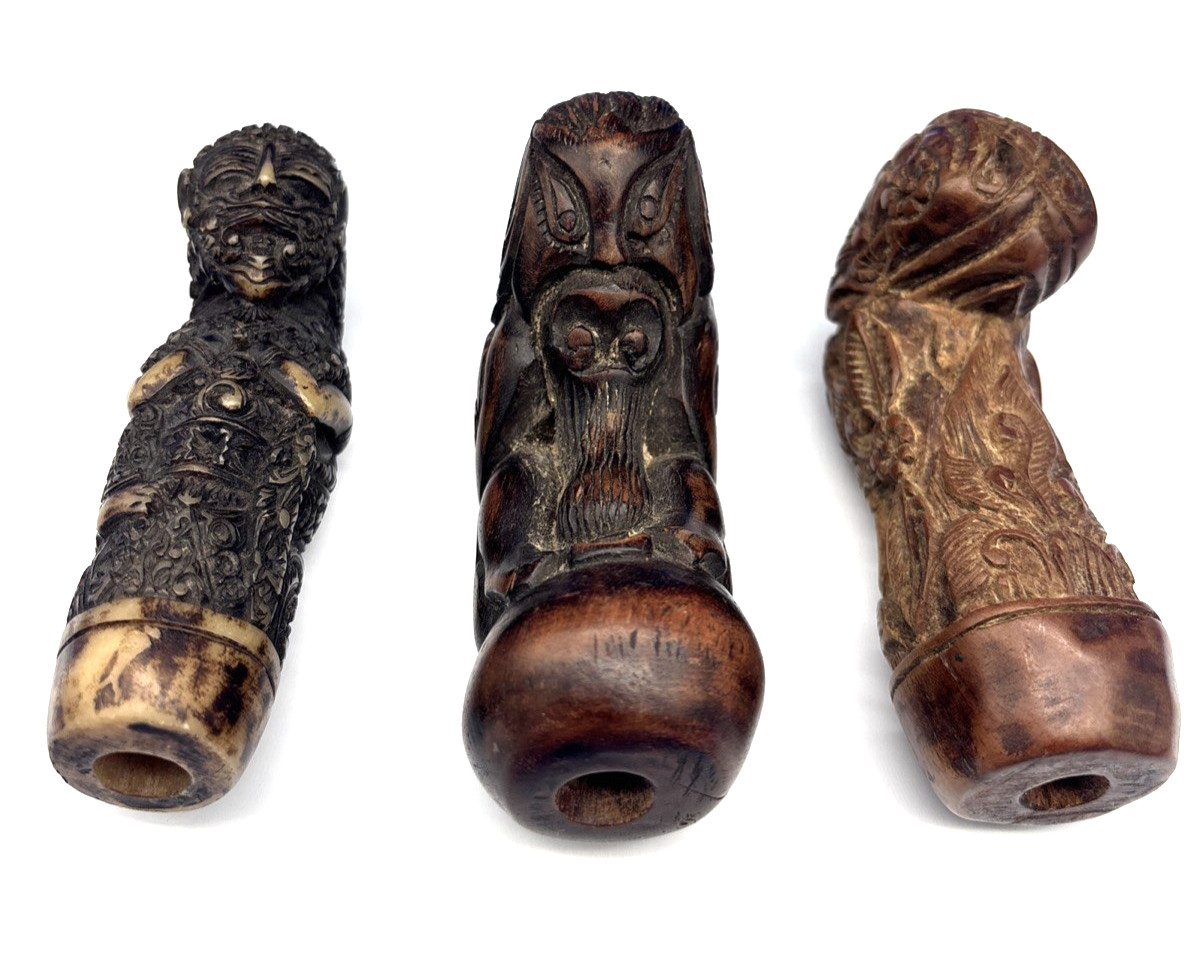 Antique Indonesian Keris/Kris Handles, Varying Age/Material Set Three (3)