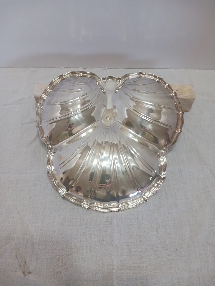 Vintage Silverplate Triple Clamshell Serving Dish with Taper Candle Holder