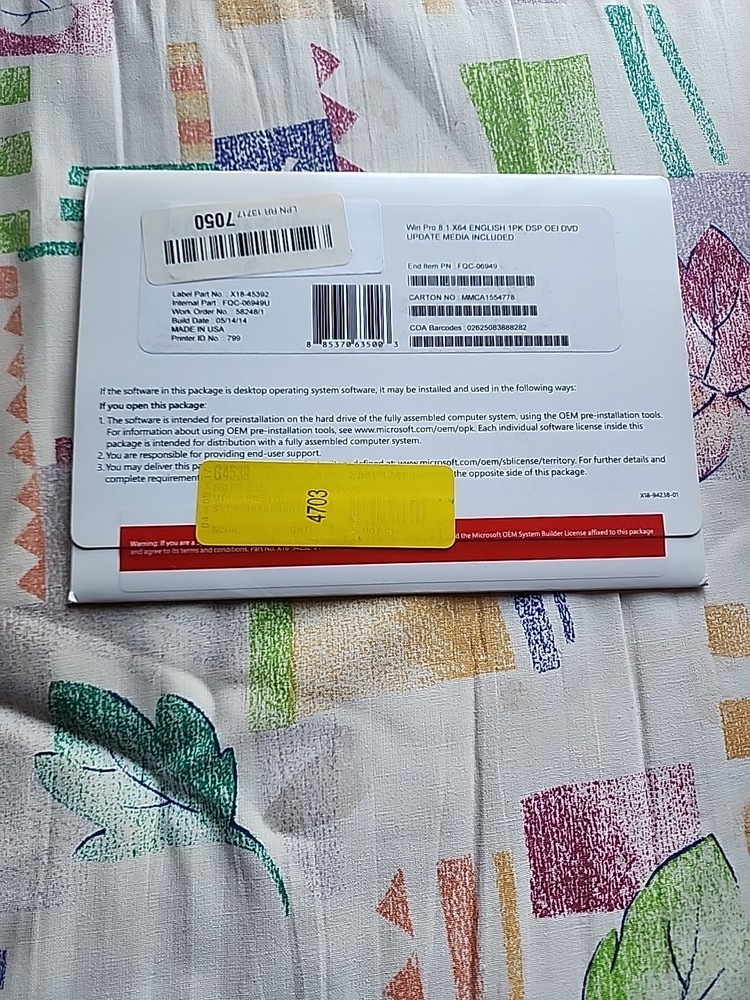 Microsoft Windows 8.1 64 Bit Update Media Included