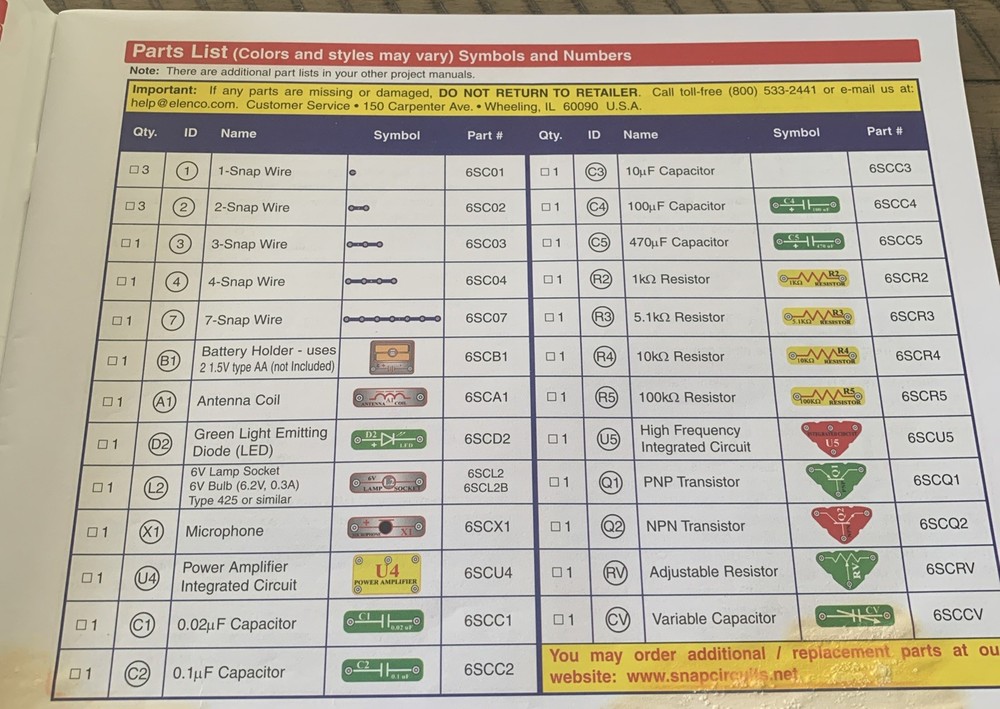 Electronic Snap Circuits Elenco Projects 102-305 Complete Set