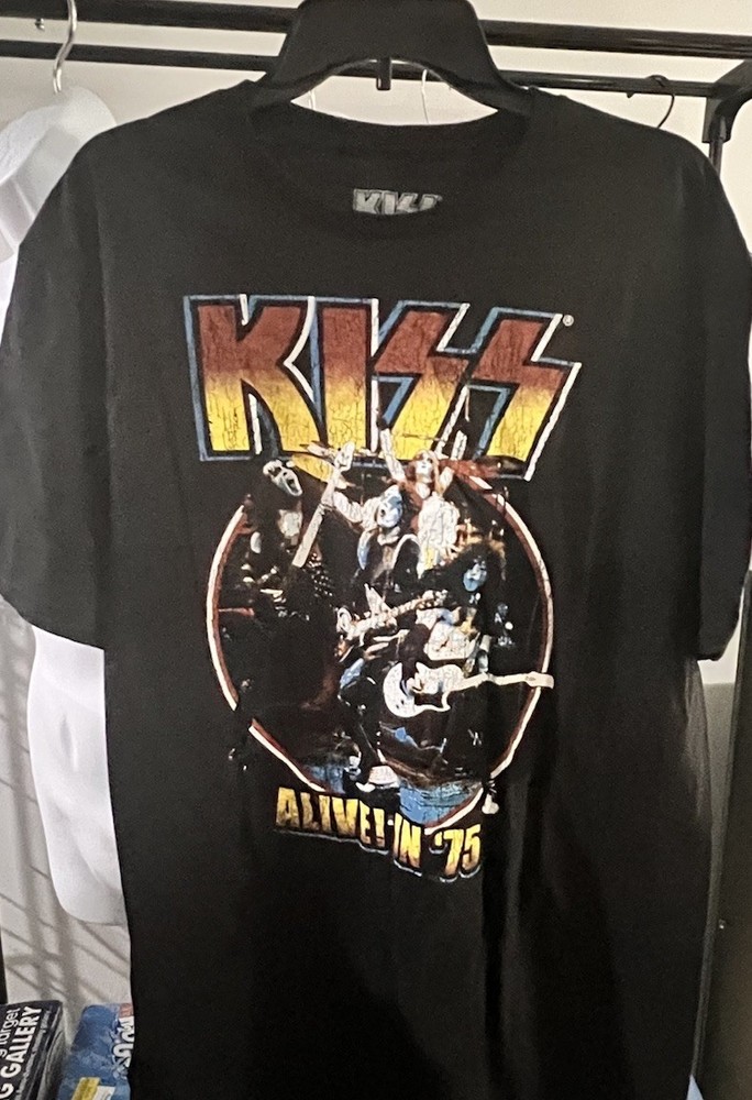 Shirt Adult 2XL Concert Rock KISS Alive in 75 Front Graphic Black Mens Unisex