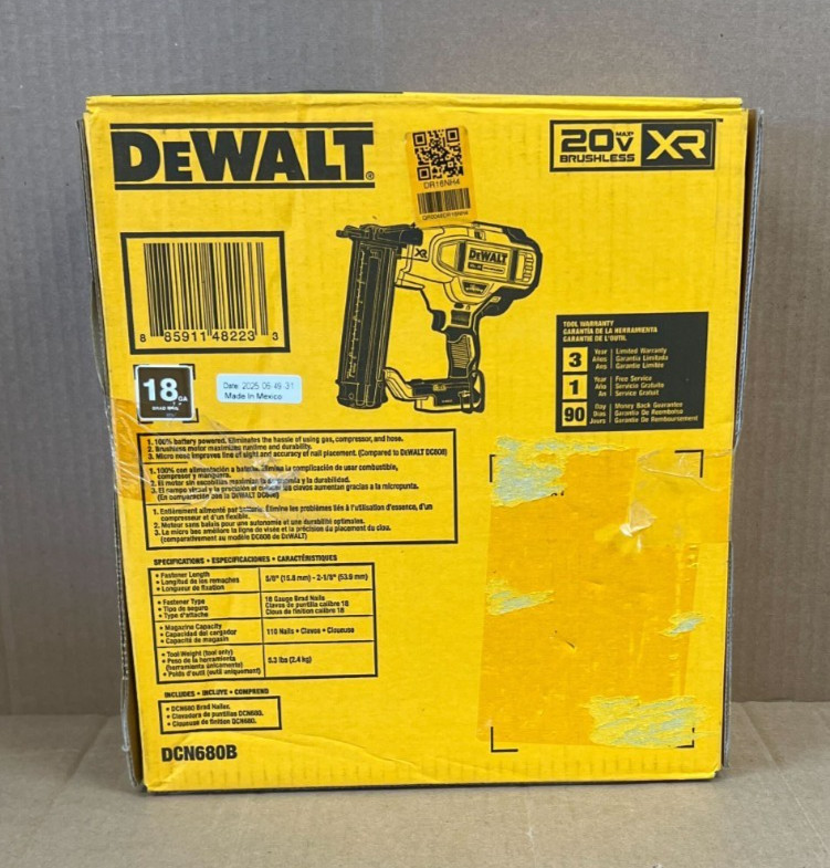 [NEW] (DCN680B) DeWalt 20V MAX XR 18 Gauge Brad Nailer (Tool Only)