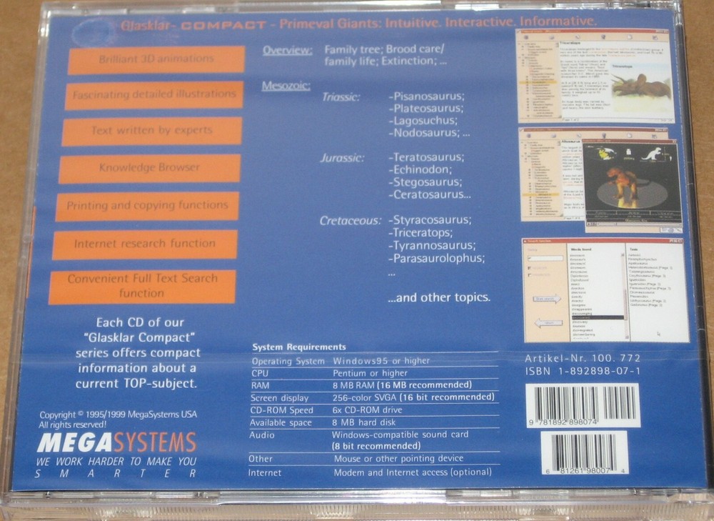 Glasklar Interactive Knowledge PRIMEVAL GIANTS New PC CD-ROM Free Ship! Dinosaur
