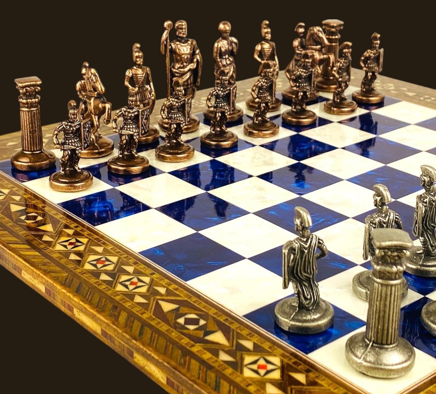 Chess Set Handmade Roman Empire Bronze Pieces Inlaid Board - Christmas Gift🎁
