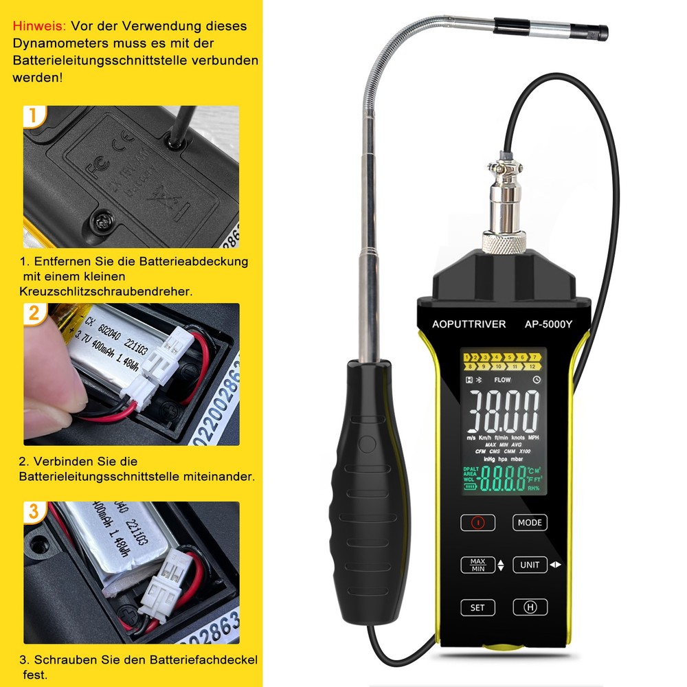 CFM/CMM/CMS Thermo-anemometer Wind Speed Air Volume Meter & Temperature Testing