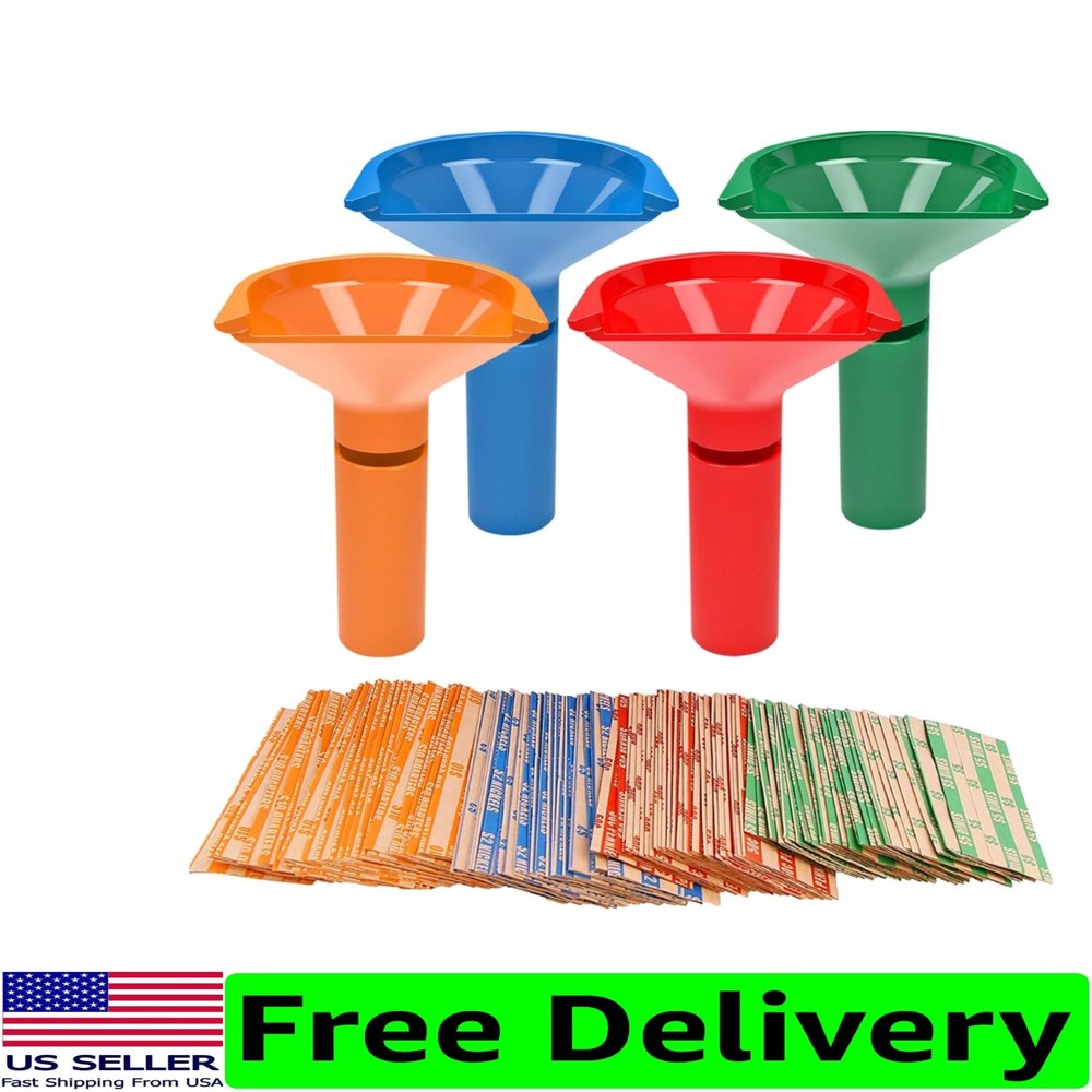 Complete Coin Counters Collection: 4 Color-Coded Tubes with Assorted Wrappers