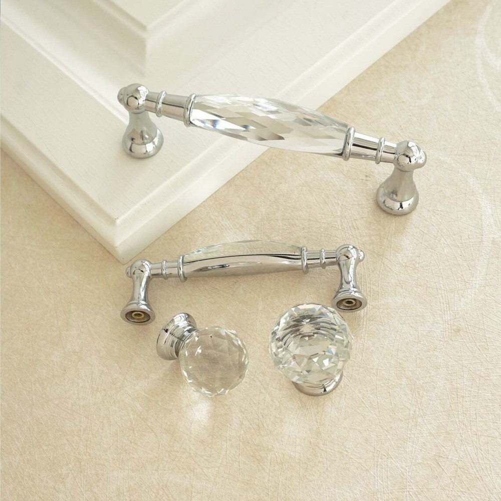 3.75" 5"Crystal Dresser Knobs Drawer Handles Pulls Chrome Silver Modern Cupboard