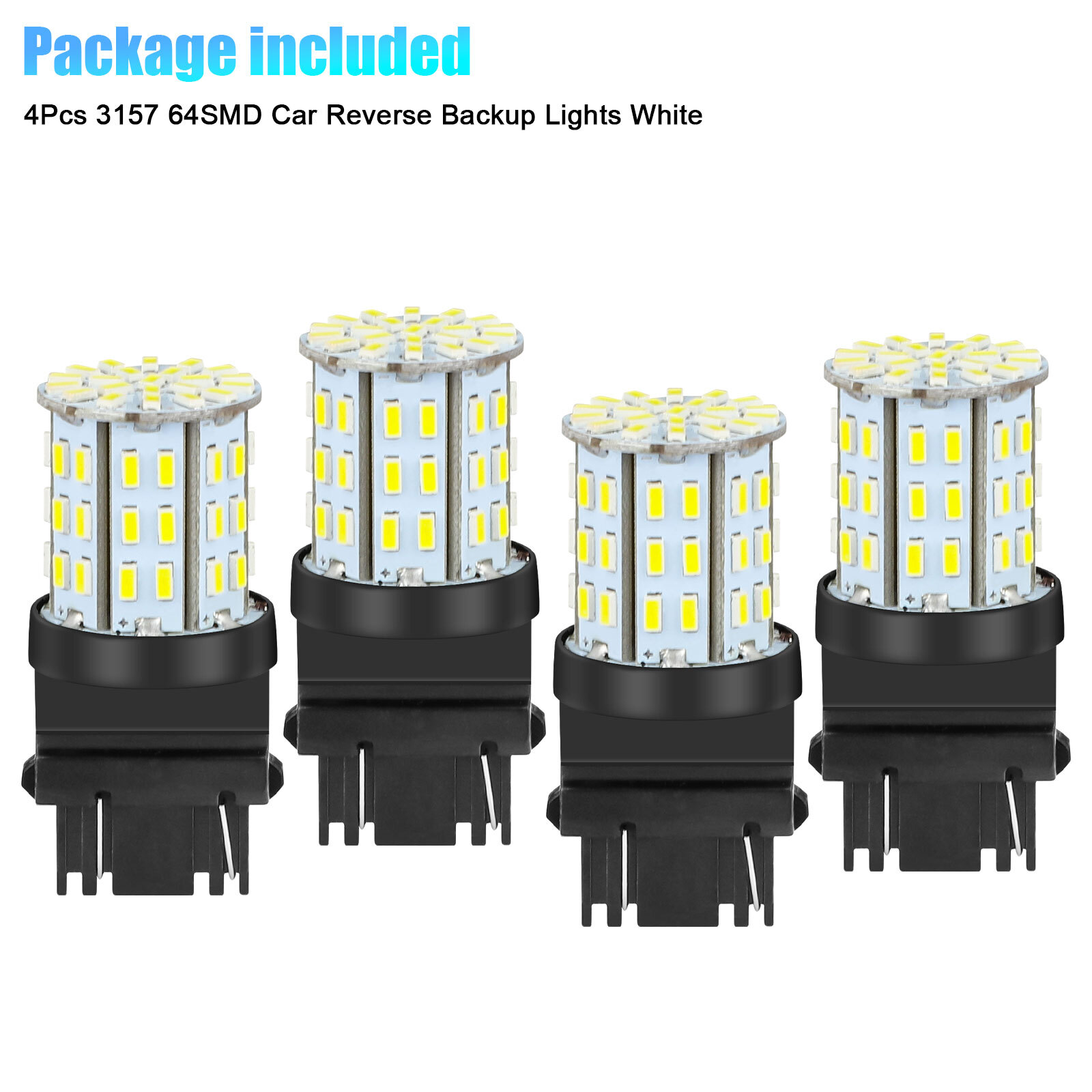 4X 3157 64SMD LED Reverse Tail Brake Stop Turn Signal DRL Light Bulb 6000K White