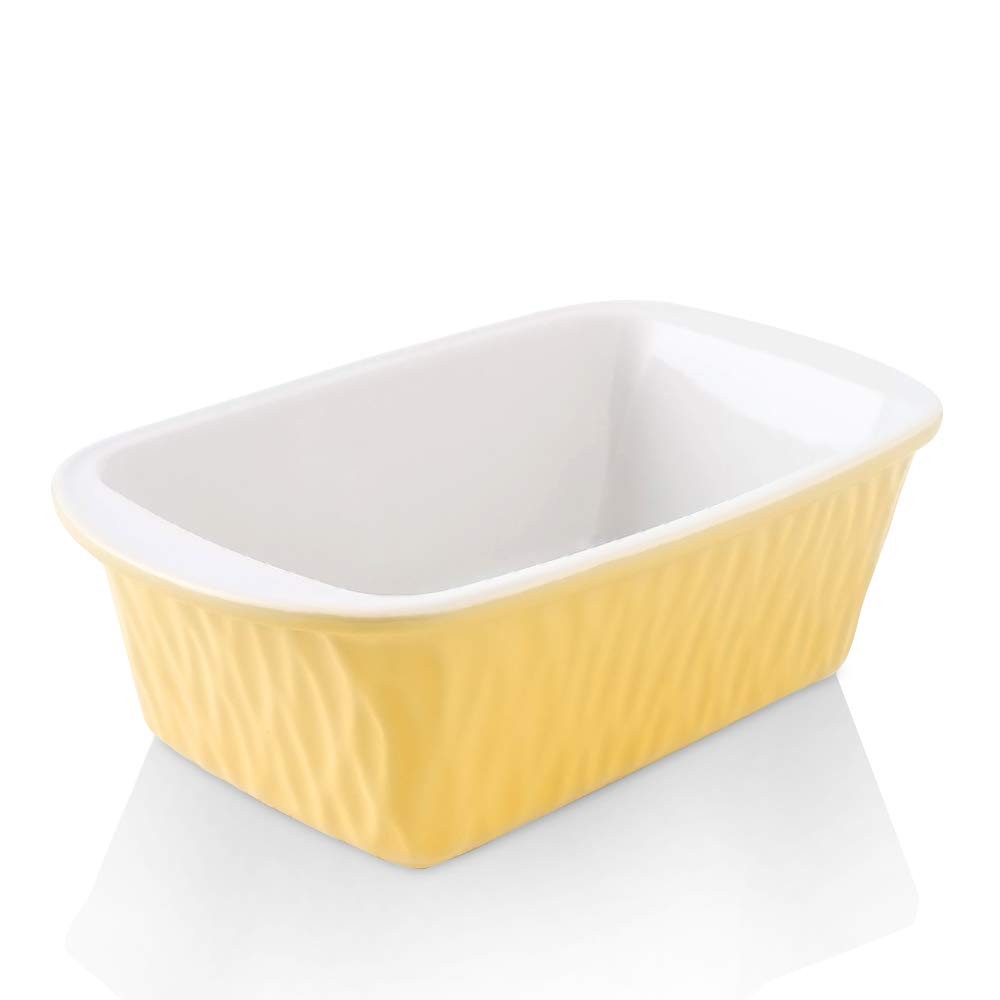 9 x 5 inch Yellow Ceramic Loaf Pan, Rectangular, Bread Baking, Texture Series