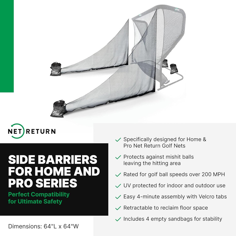 Net Return Side Barriers for Home/Pro Series Golf Nets, Heavy-Duty Polyester, In