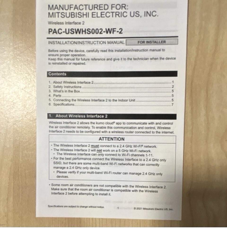 Mitsubishi Electric Wireless Interface 2 PAC-USWHS002-WF-2 Wi-Fi Kumo Cloud