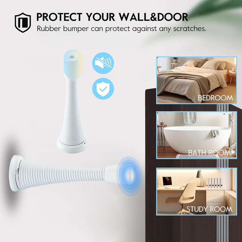 HOME MASTER HARDWARE 12 Pack Spring Door Stops, 3 Inch Wall Mounted ‎White