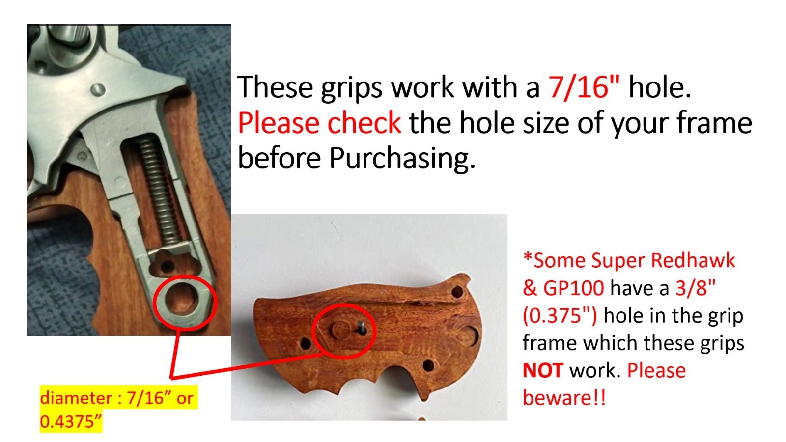 Cool Decorative Checker wood Handle Grips for Ruger GP100 Super Redhawk