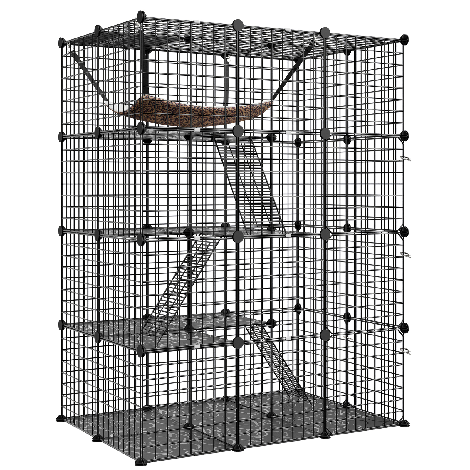 4-Tier Cat Cage Indoor Cats Pets Playpen Detachable Metal Wire Cat kennel Black