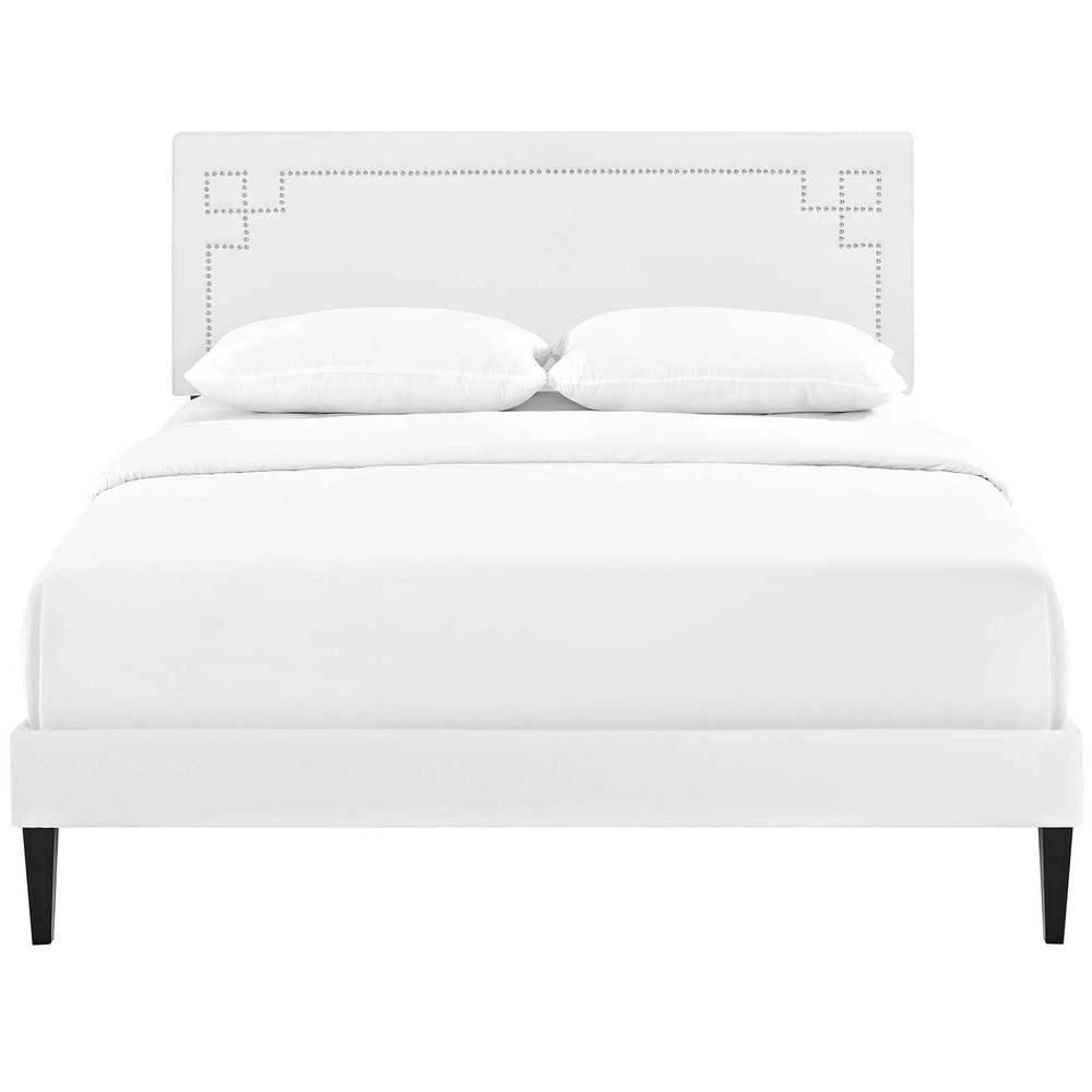 Modway Ruthie Queen Vinyl Platform Bed with Squared Tapered Legs in White