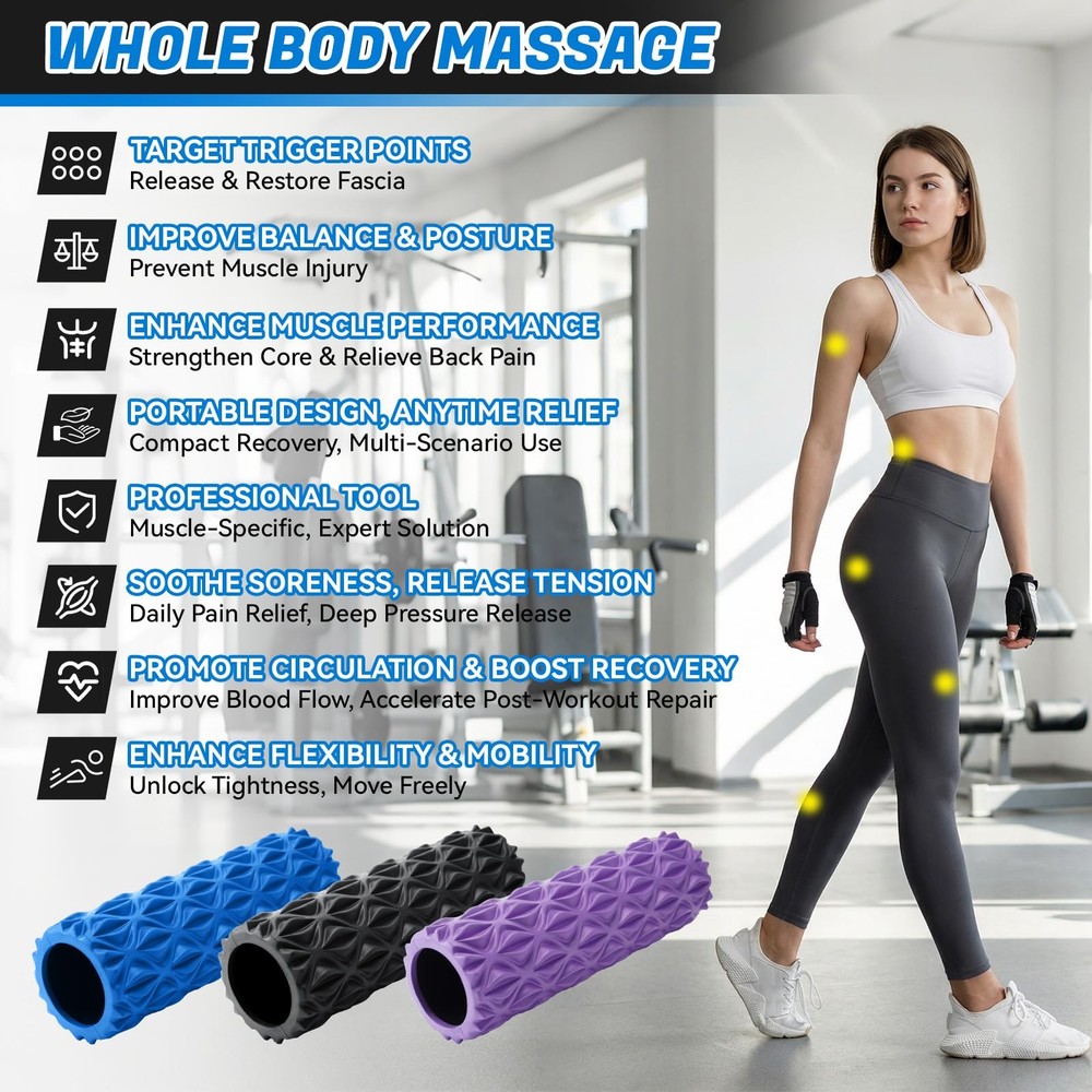 Foam Roller for Deep Tissue Massager, 15" High Density Exercise Patented Roll...