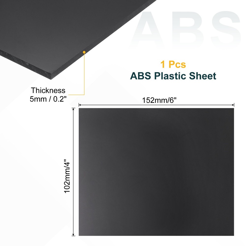 ABS Plastic Sheet 0.2" Thick 4"x6" Flexible Hard Plastic Sheet Black