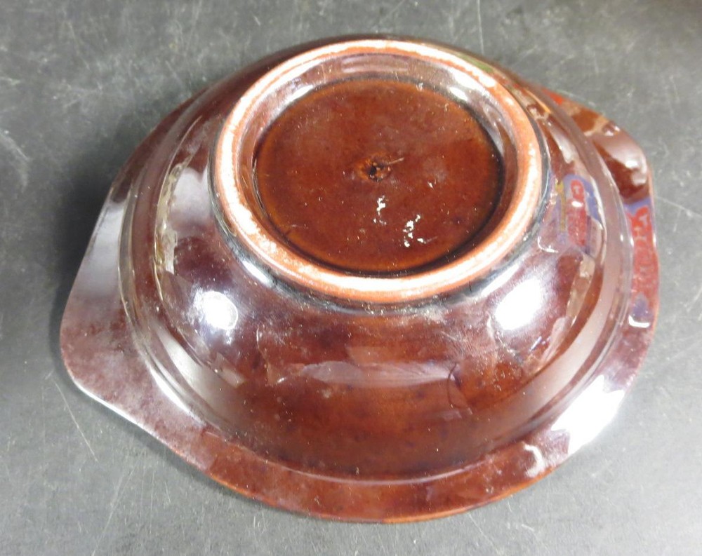 Mottled Brown & Multi-Colored Miniature Pottery Bowl & Pitcher Unknown